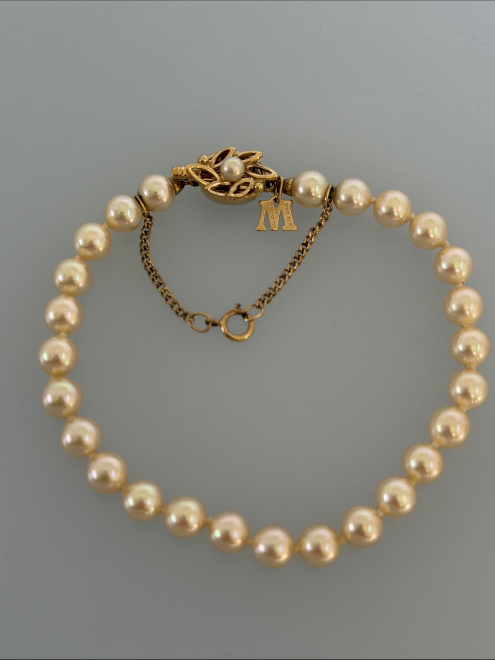 M Classic Cream Real Pearl Bracelet with Gold Accents